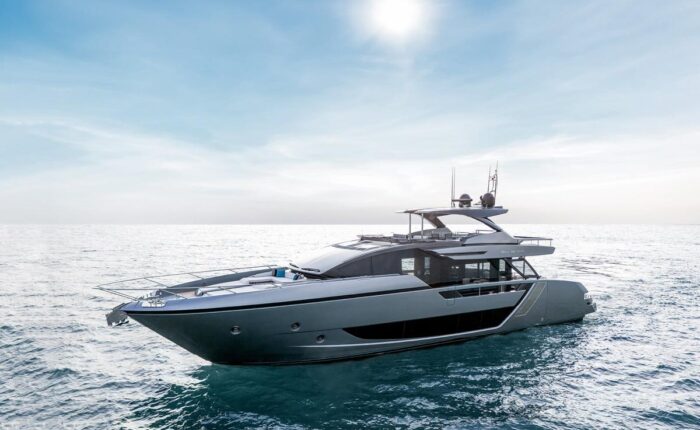 Diva Riva yacht full side profile on the water