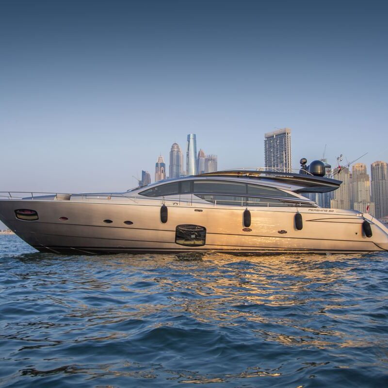 Queen Straga 82ft Pershing yacht underway
