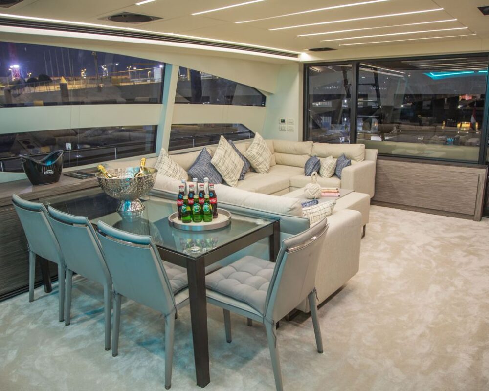 Queen Straga – evening dining Straga dining area lit for evening