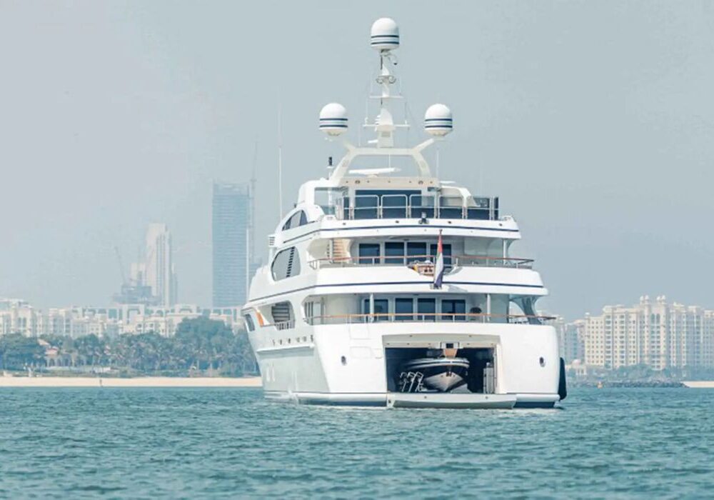 Zaf yacht – exterior off Palm Jumeirah Zaf Benetti yacht exterior near Palm Jumeirah