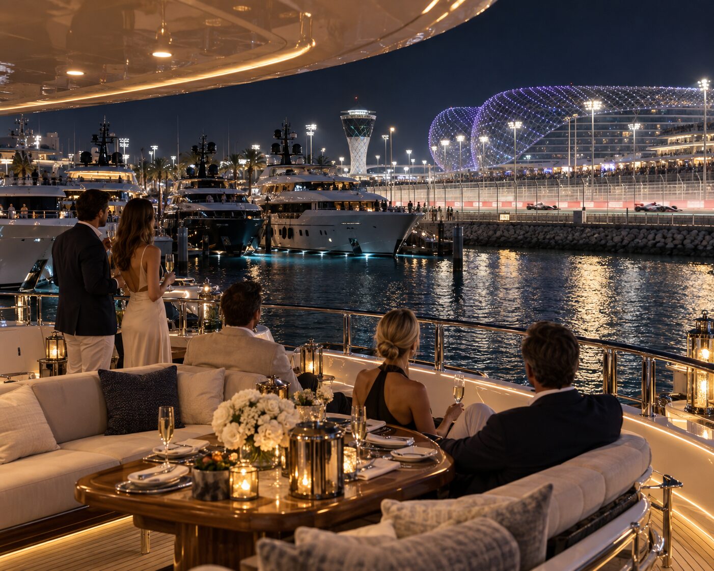 Luxury yacht hospitality at Yas Marina during the Abu Dhabi Grand Prix